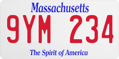 MA license plate 9YM234