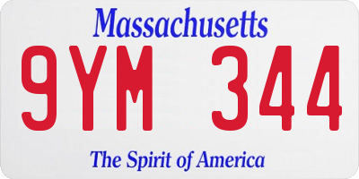 MA license plate 9YM344