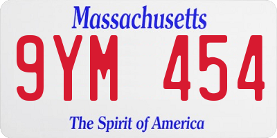 MA license plate 9YM454
