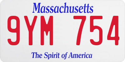 MA license plate 9YM754