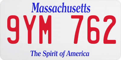 MA license plate 9YM762