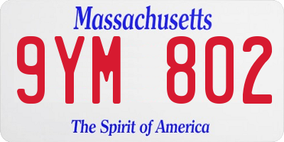 MA license plate 9YM802