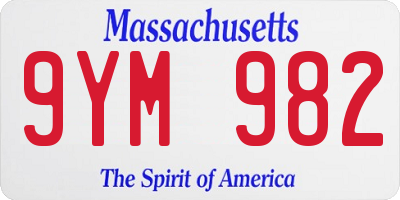 MA license plate 9YM982