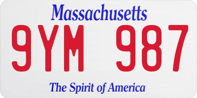 MA license plate 9YM987