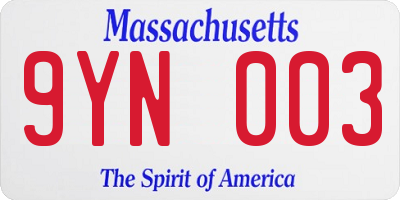 MA license plate 9YN003