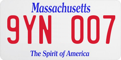 MA license plate 9YN007