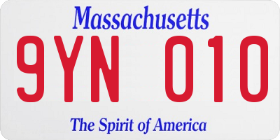MA license plate 9YN010
