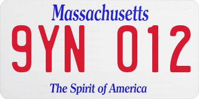 MA license plate 9YN012