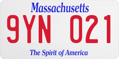 MA license plate 9YN021