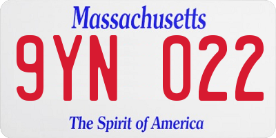 MA license plate 9YN022
