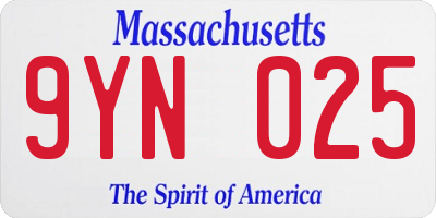 MA license plate 9YN025