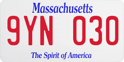 MA license plate 9YN030