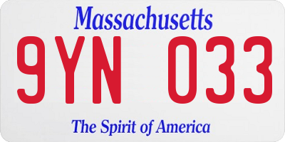 MA license plate 9YN033