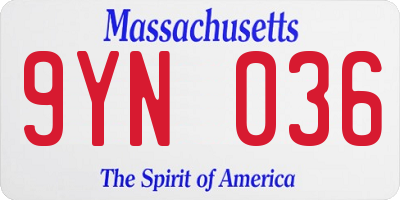 MA license plate 9YN036