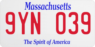 MA license plate 9YN039