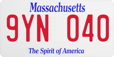 MA license plate 9YN040