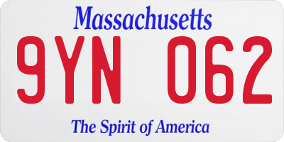 MA license plate 9YN062