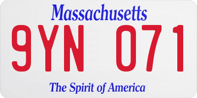 MA license plate 9YN071
