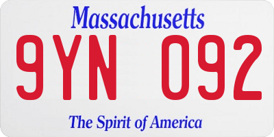 MA license plate 9YN092