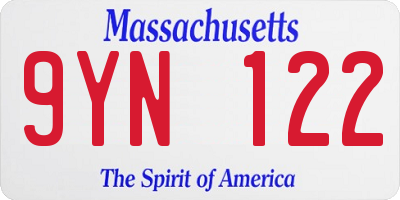 MA license plate 9YN122