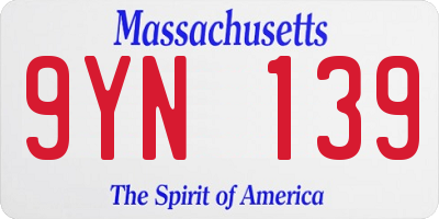 MA license plate 9YN139