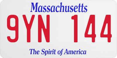 MA license plate 9YN144