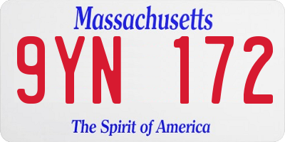 MA license plate 9YN172