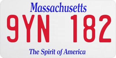 MA license plate 9YN182