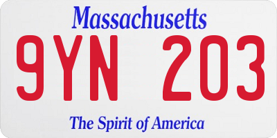 MA license plate 9YN203