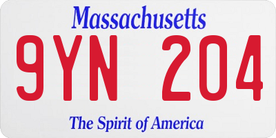 MA license plate 9YN204