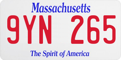MA license plate 9YN265