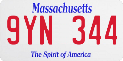 MA license plate 9YN344