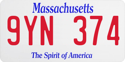 MA license plate 9YN374
