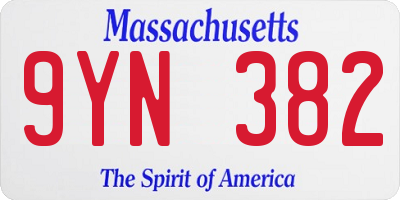 MA license plate 9YN382