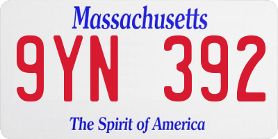 MA license plate 9YN392