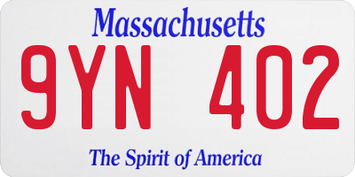 MA license plate 9YN402