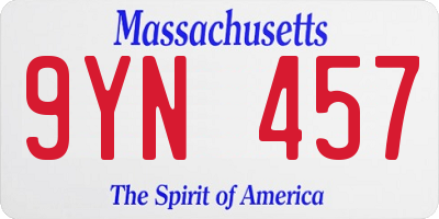 MA license plate 9YN457