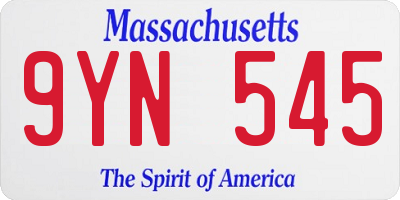 MA license plate 9YN545
