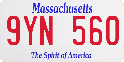 MA license plate 9YN560