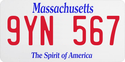 MA license plate 9YN567