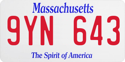 MA license plate 9YN643
