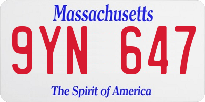 MA license plate 9YN647
