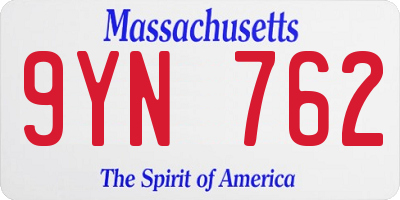 MA license plate 9YN762