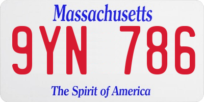 MA license plate 9YN786
