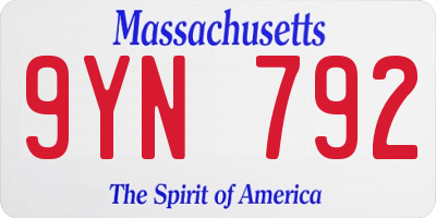 MA license plate 9YN792