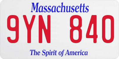 MA license plate 9YN840