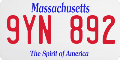 MA license plate 9YN892