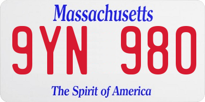 MA license plate 9YN980