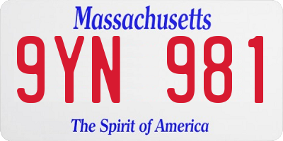 MA license plate 9YN981