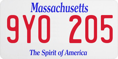 MA license plate 9YO205